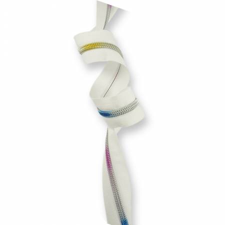 #5 Emmaline Zippers-by-the-Yard White with Rainbow Teeth 10yds