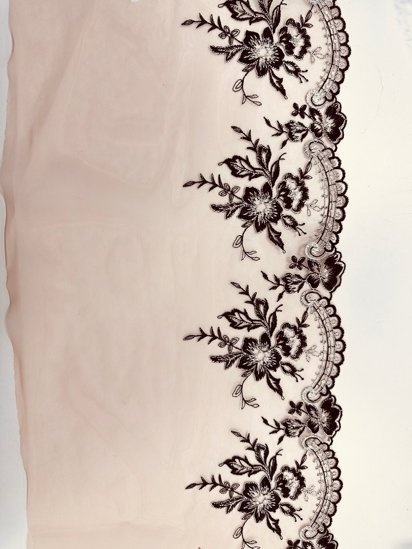 Organza Lace Edge Black and Peach