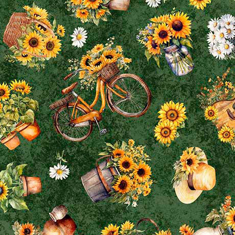Sunflowers & Bikes Green- Sunflower Serenade