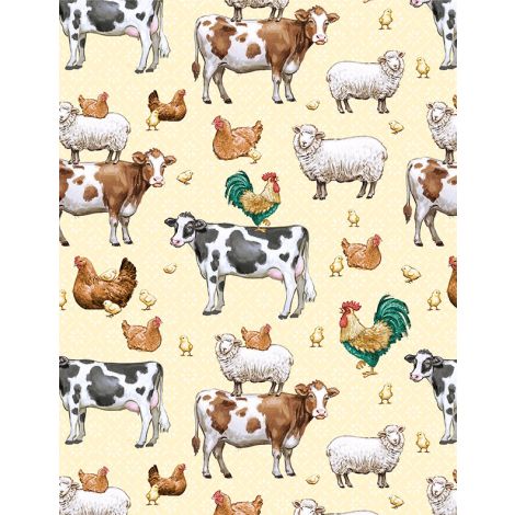 Animals All Over Yellow- Friendly Farmstead