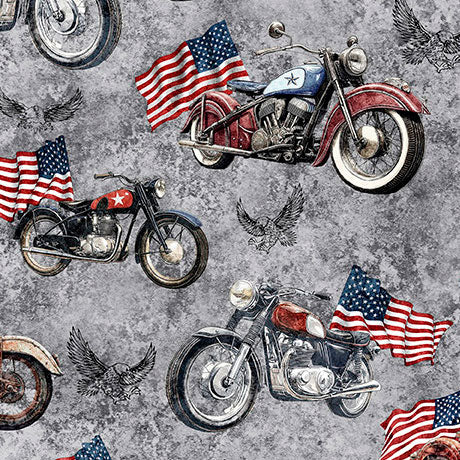 Motorcycles and American Flags- Steel