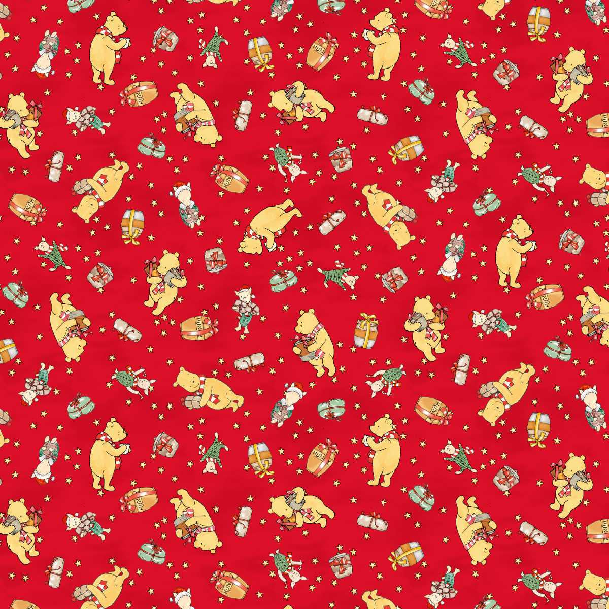 Red Bear and Bundles- Christmas at Pooh Corner Minky