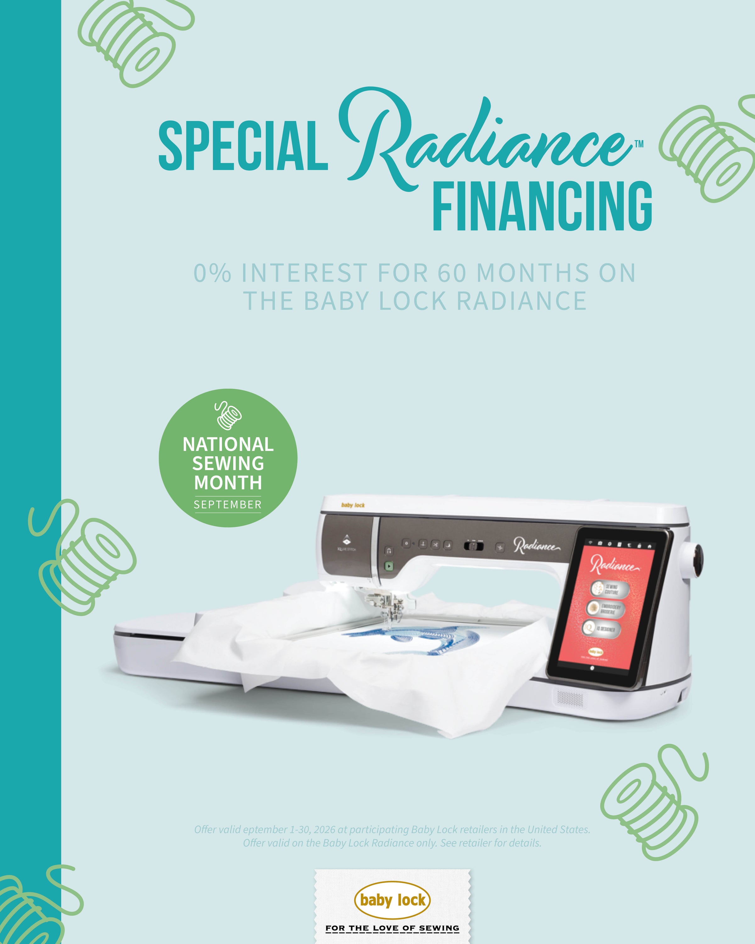 Special financing on the babylock radiance