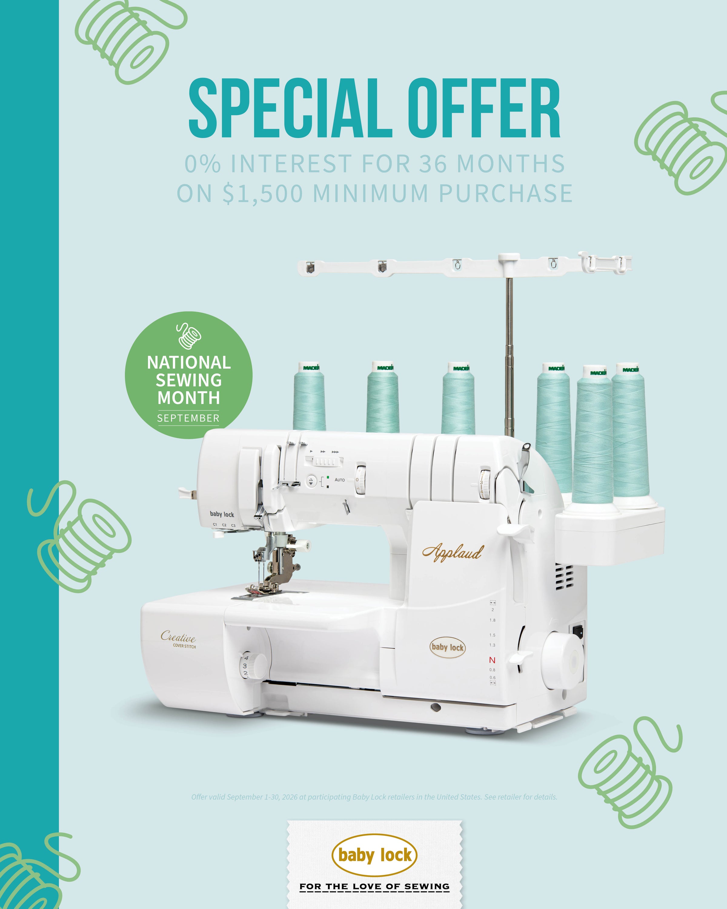 Special financing available on a babylock purchase of 1500 or more