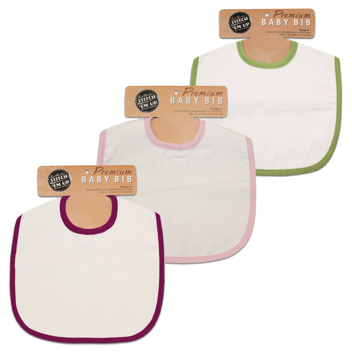 Baby Bib Set of 3 - (Pink, Raspberry, & Lime Green)