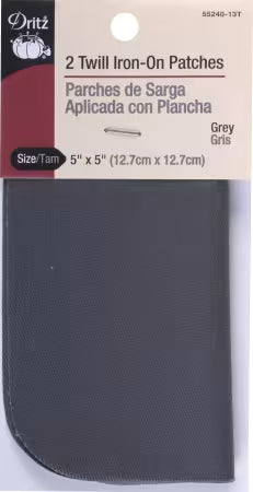 Iron on Patch Grey 5in x 5in 2ct