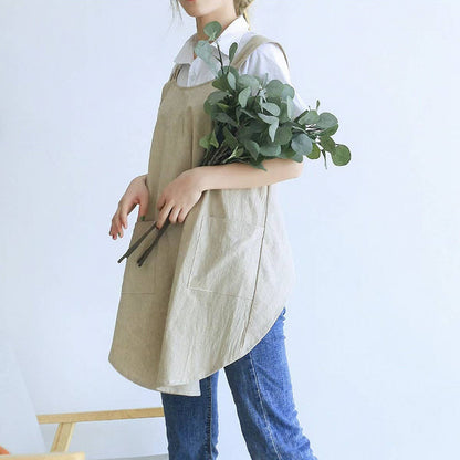 CWAB3993_COTTON AND LINEN SOLID COLOR TIE-FREE WORK APRON