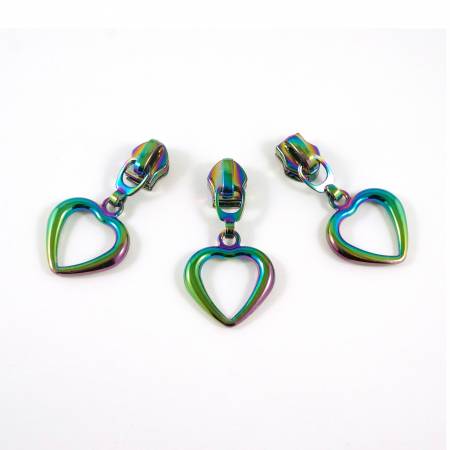 #5 Emmaline Slider with Hollow Heart Dangle Pull 2 Pack Rainbow