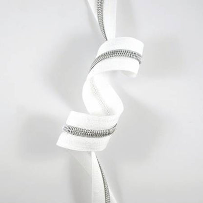 #5 Emmaline Zippers-by-the-Yard White with Silver Teeth 10yds