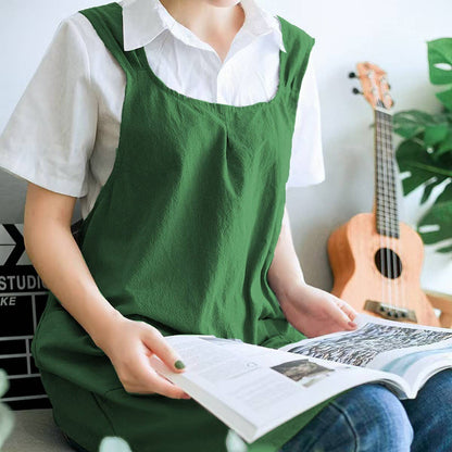 CWAB3993_COTTON AND LINEN SOLID COLOR TIE-FREE WORK APRON