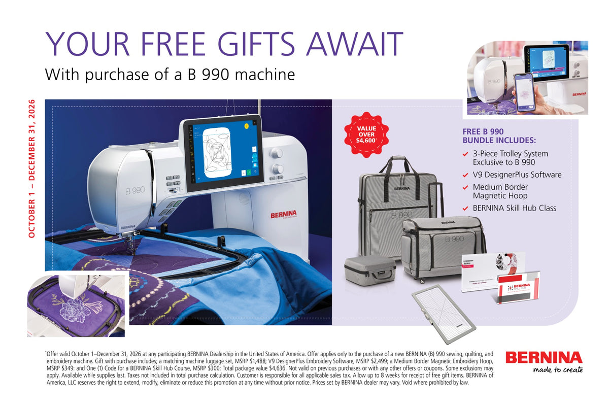 BERNINA B 990 free bundle offer, October 1 through December 31, 2026