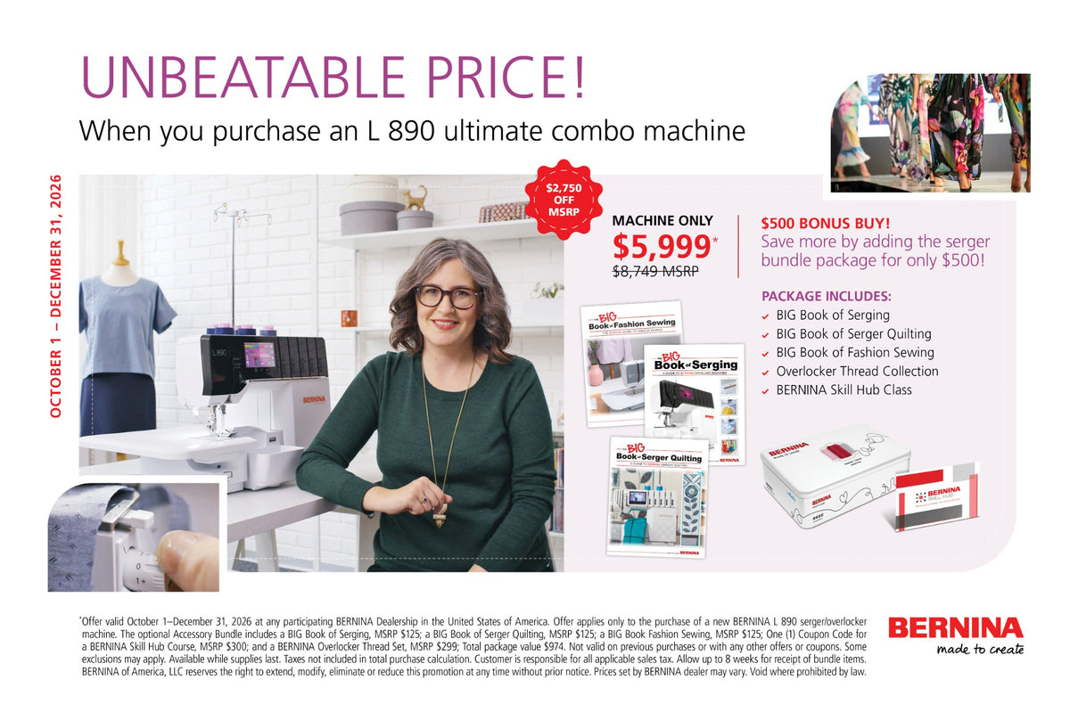 BERNINA L 890 special price and optional bonus bundle, October 1 through December 31, 2026