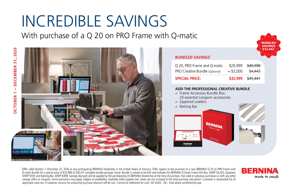 BERNINA Q 20 on PRO Frame with Q-matic special price, October 1 through December 31, 2026