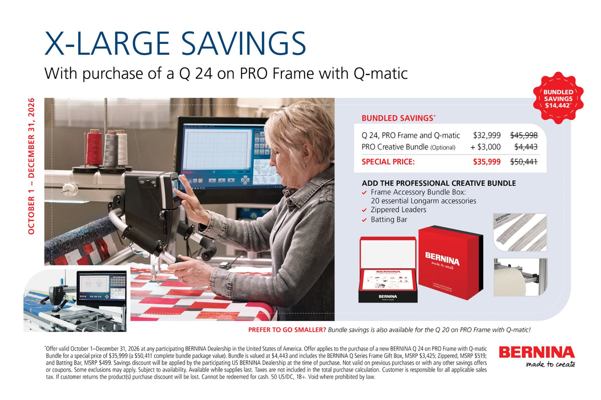 BERNINA Q 24 on PRO Frame with Q-matic special price, October 1 through December 31, 2026