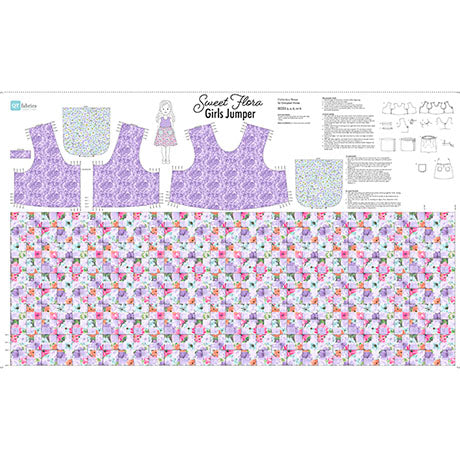 Sweet Floral Girls Jumper Panel Lavender