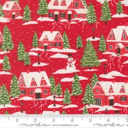 Poinsettia Cardinals Village Landscape- Holiday Cheer