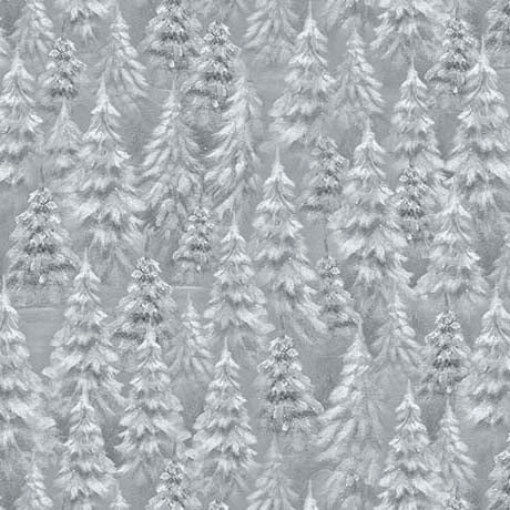 Medium Dark Gray Snowy Trees- Woodland Wonder Flannel