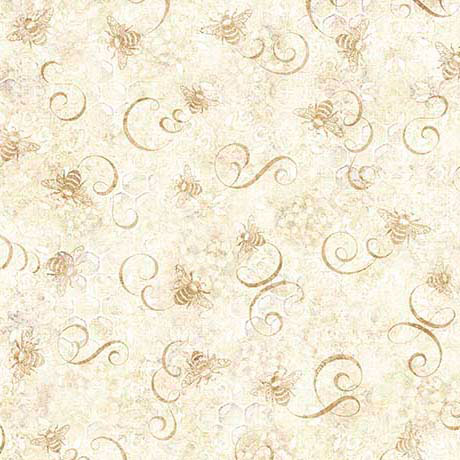 Bee & Scroll Tonal Oatmeal- Sunflower Serenade