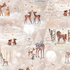 Taupe Deer Scenic- Woodland Wonder Flannel