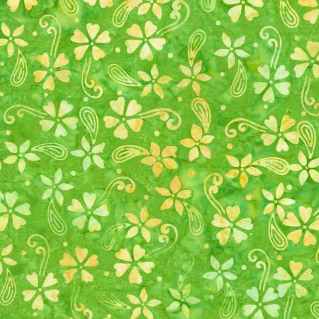 Small Floral & Paisleys Lime Green Batik- Technicolor