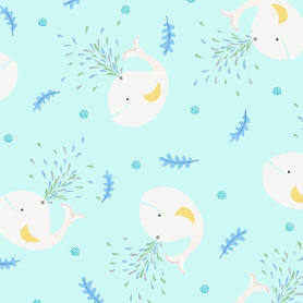 Light Aqua Tossed Whales Flannel- Little Squirt