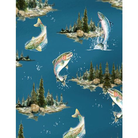 Lake Scenic with Fish Blue- Reeled In