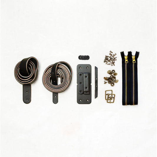 The Slabtown Back Pack Hardware Set- Black Leather/Antique Brass