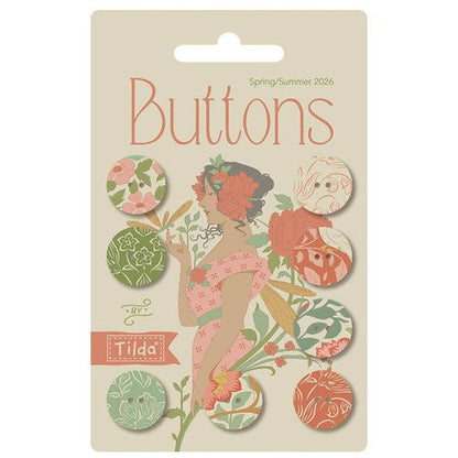 Tilda Songbird Coral/Green Buttons 16mm