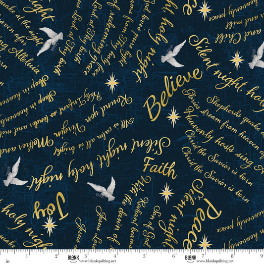 Words Texture Navy- Silent Night