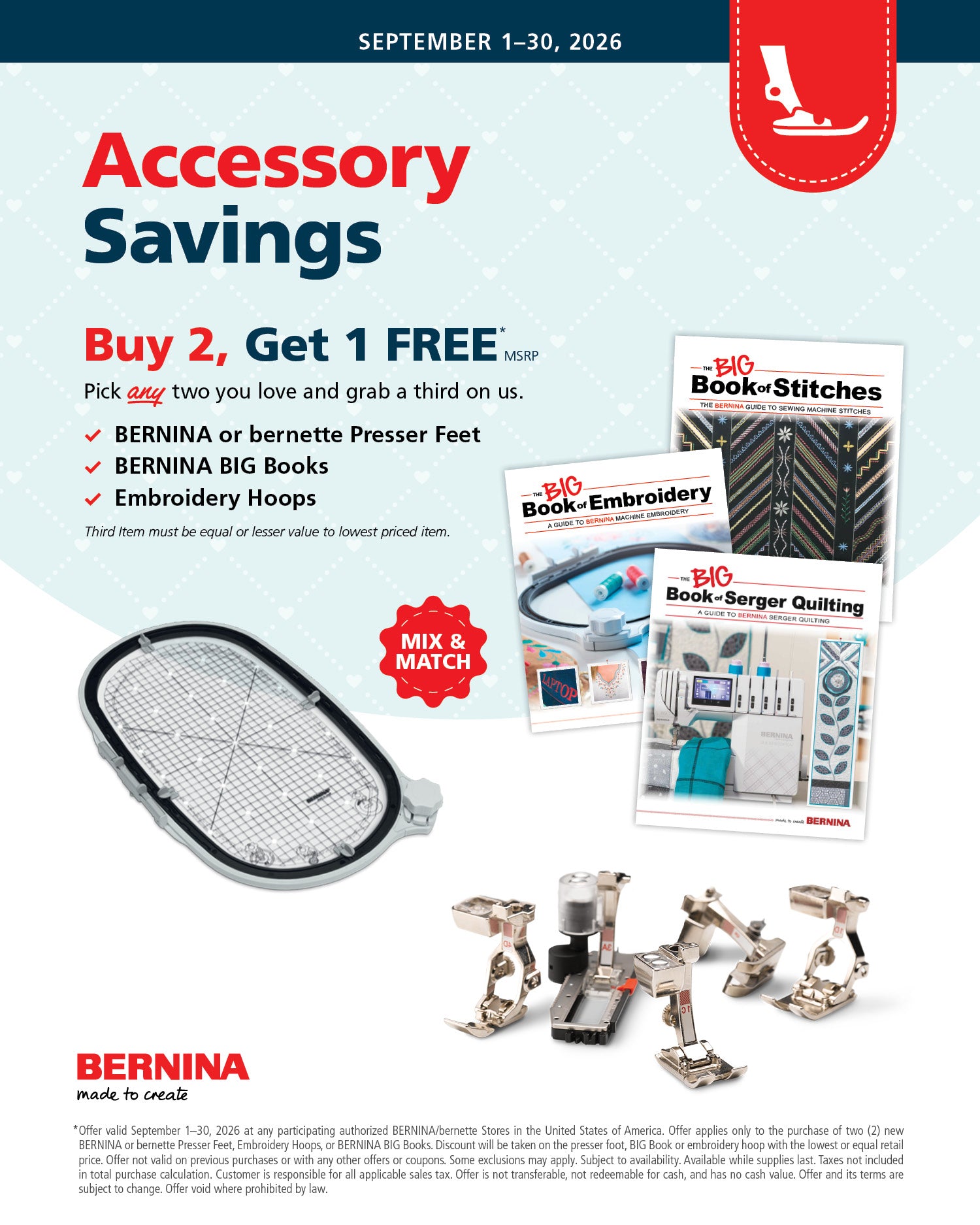 Buy two Bernina accessories and get 1 free