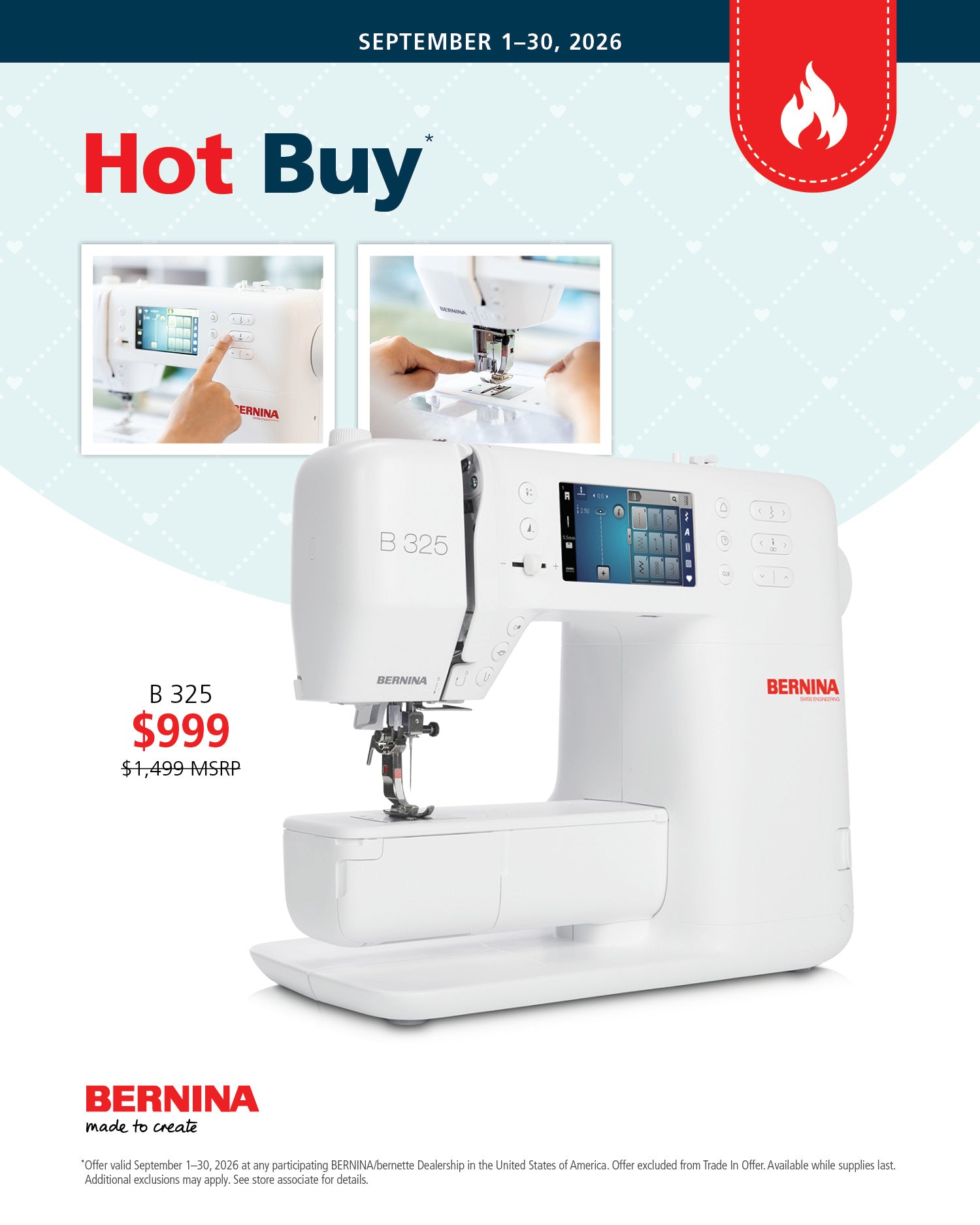 BERNINA B 325 Quilters Edition hot buy, now 999 dollars